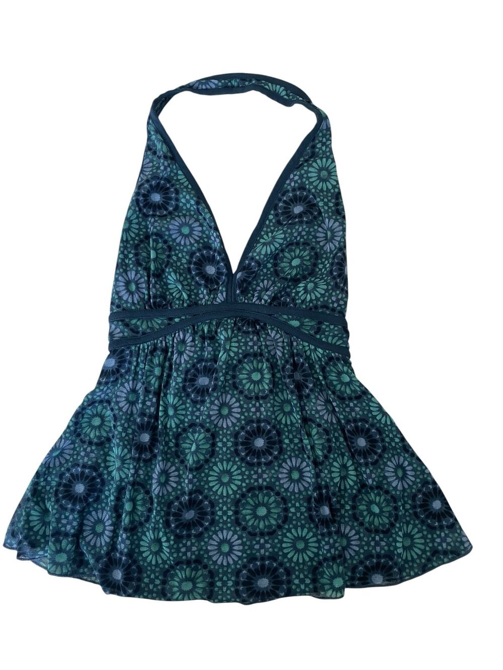 New York & Company Vintage Y2K Floral Halter Babydoll Top Size XS